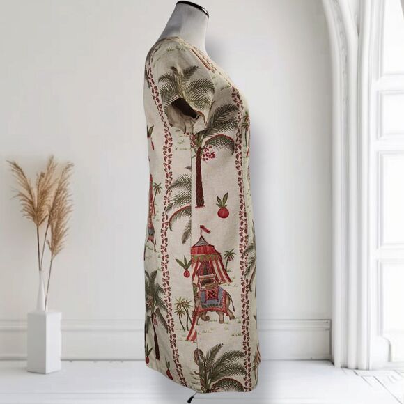 Vintage 90s Elephant Tapestry Print Midi Dress Size 8 Beaded Cotton India - Picture 5 of 16